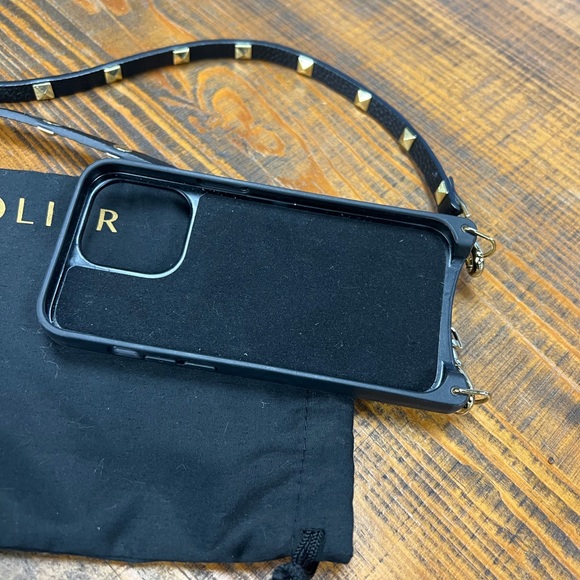 Bandolier iPhone 15 Pro leather Black Case with Gold Accents